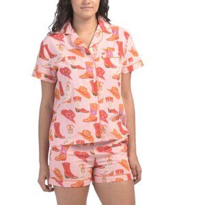 NWT CRAFTED BY MAHOGANY Pink Multi Howdy Cotton Pajama Shorts Set